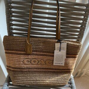 Coach City Tote Bag In Straw/Honey Brown Multi CBG87 NWT